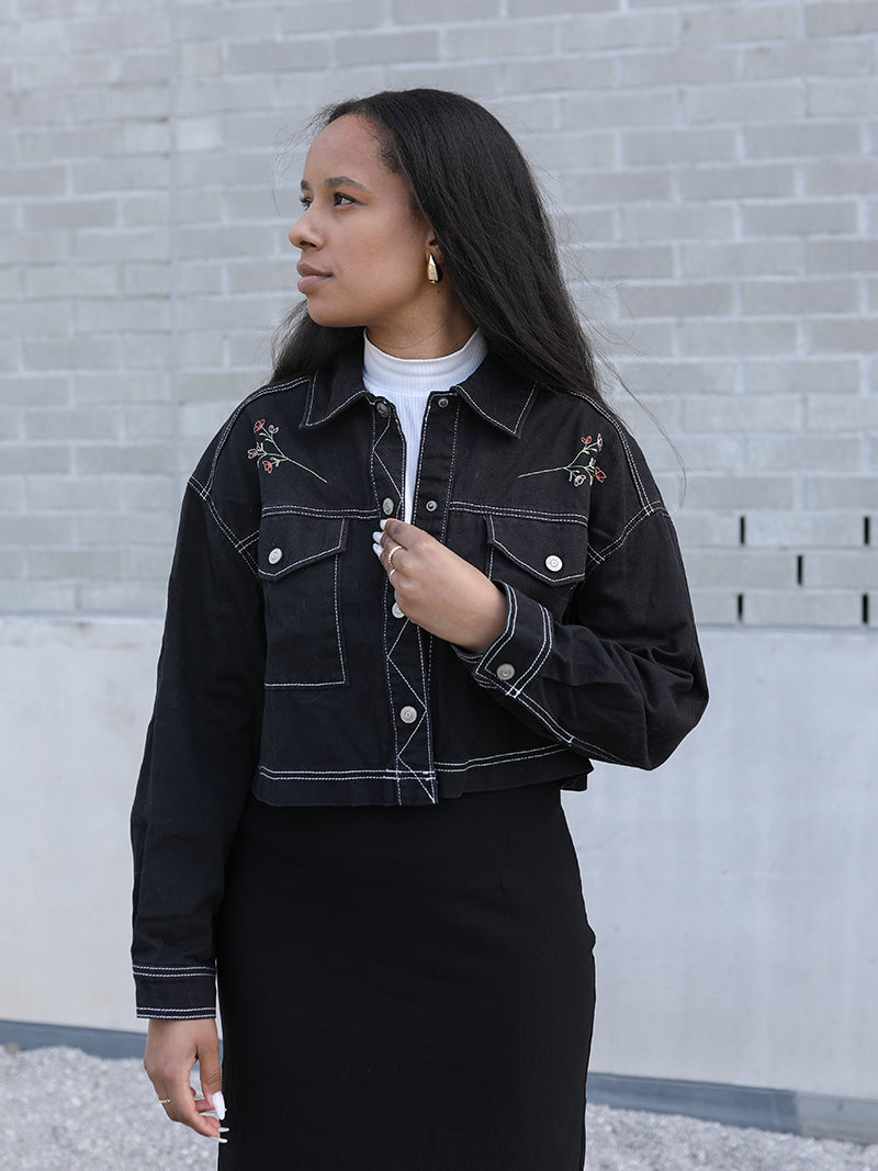 Veste en jeans - fleurie